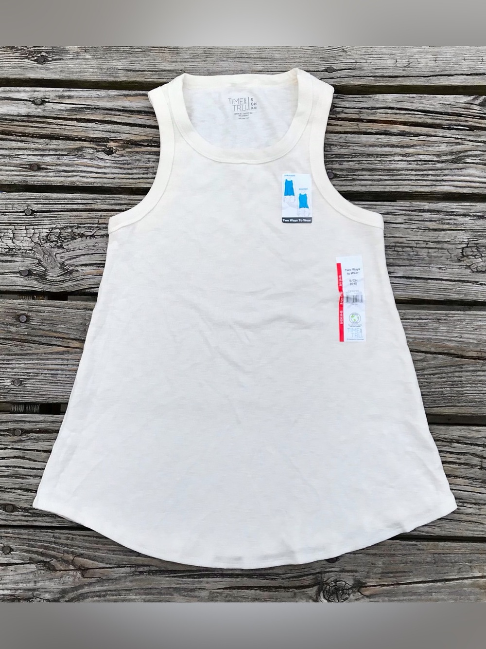 NEW Ladies S TIME & TRU Cream Off White Tunic Knit Sleeveless Tank Top Shirt